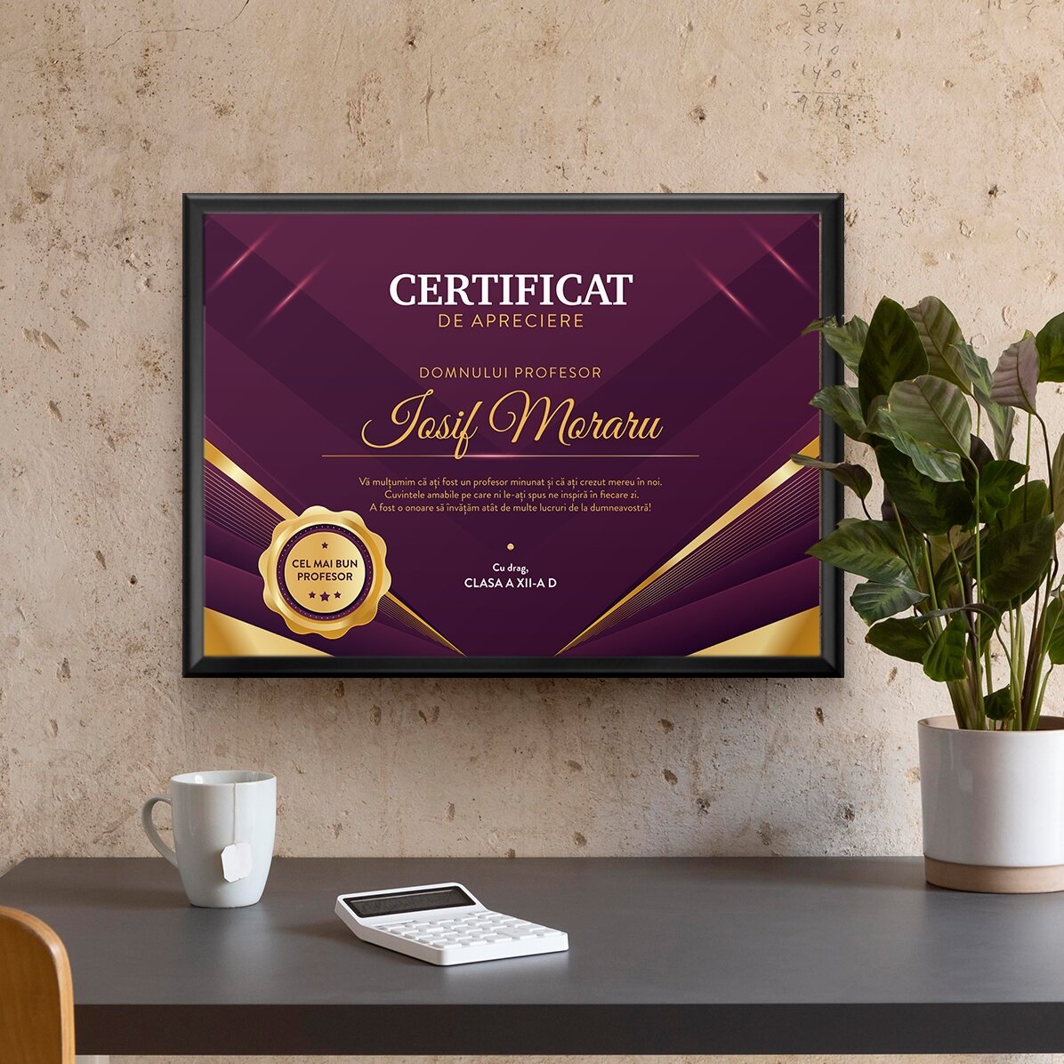 Cuadro paisajístico personalizado - modelo de diploma de reconocimiento para profesores