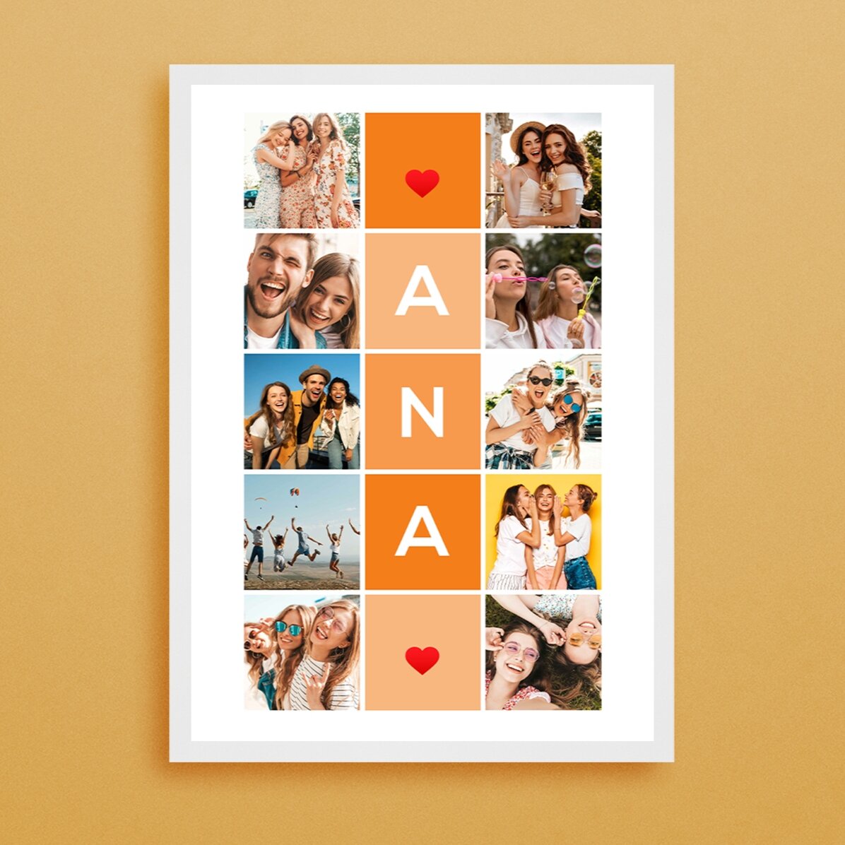 Personalised canvas with 10 photos and a 5-letter name