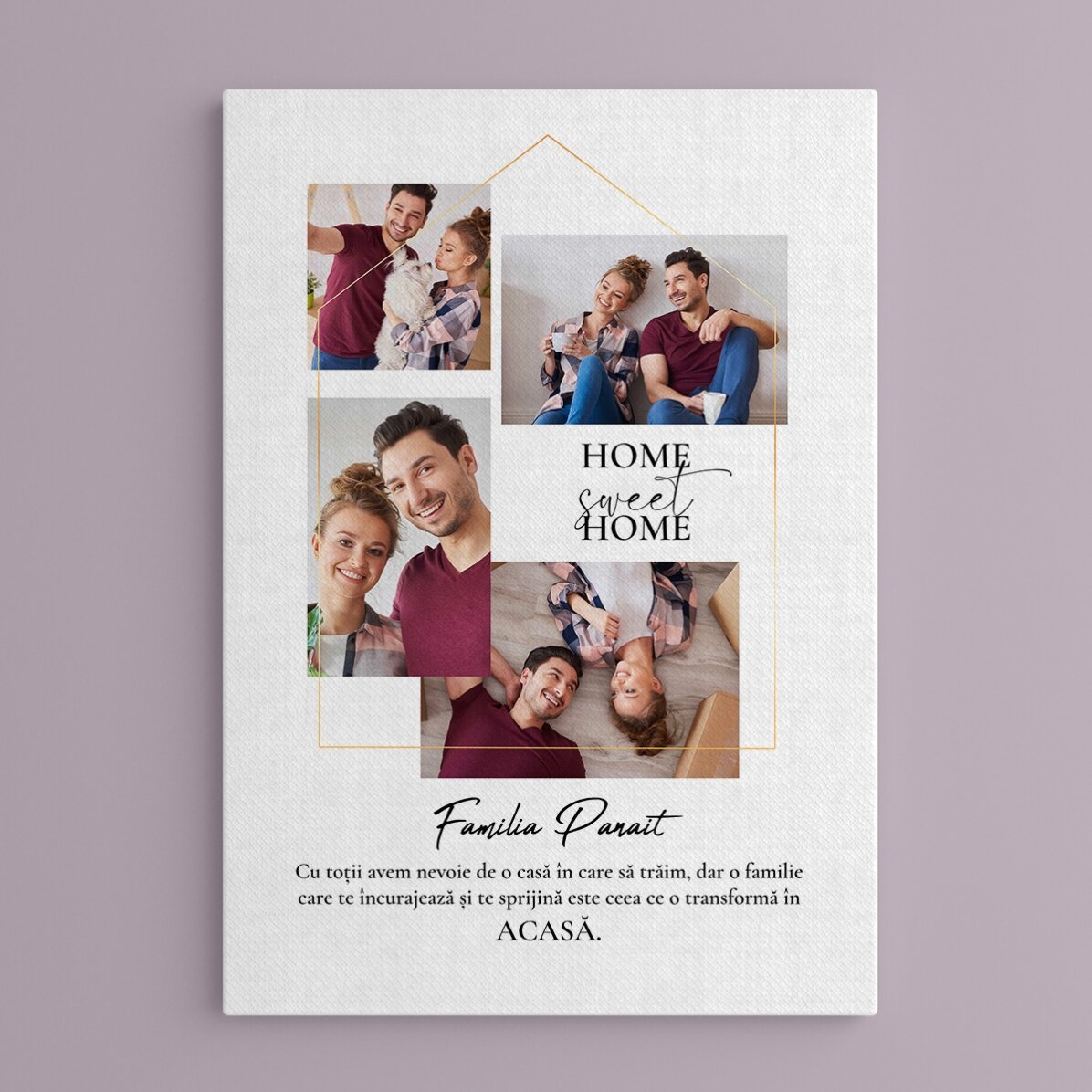 Cuadro personalizado con 4 fotos y un mensaje para la familia - Hogar, dulce hogar