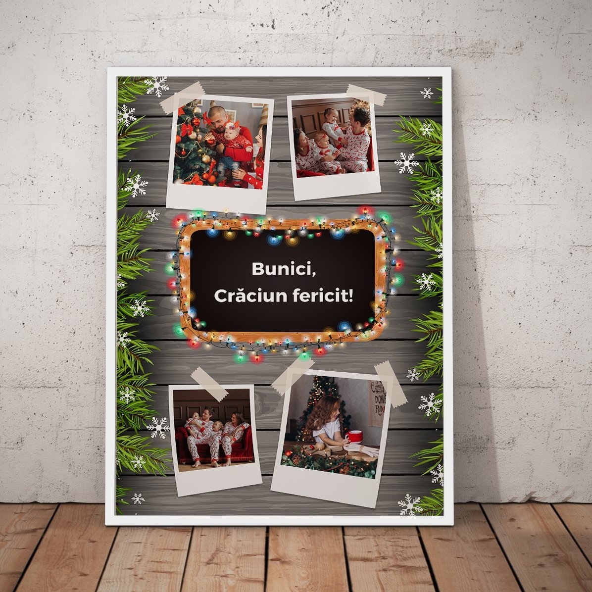 Cuadro personalizado con 4 fotos y texto - modelo navideño