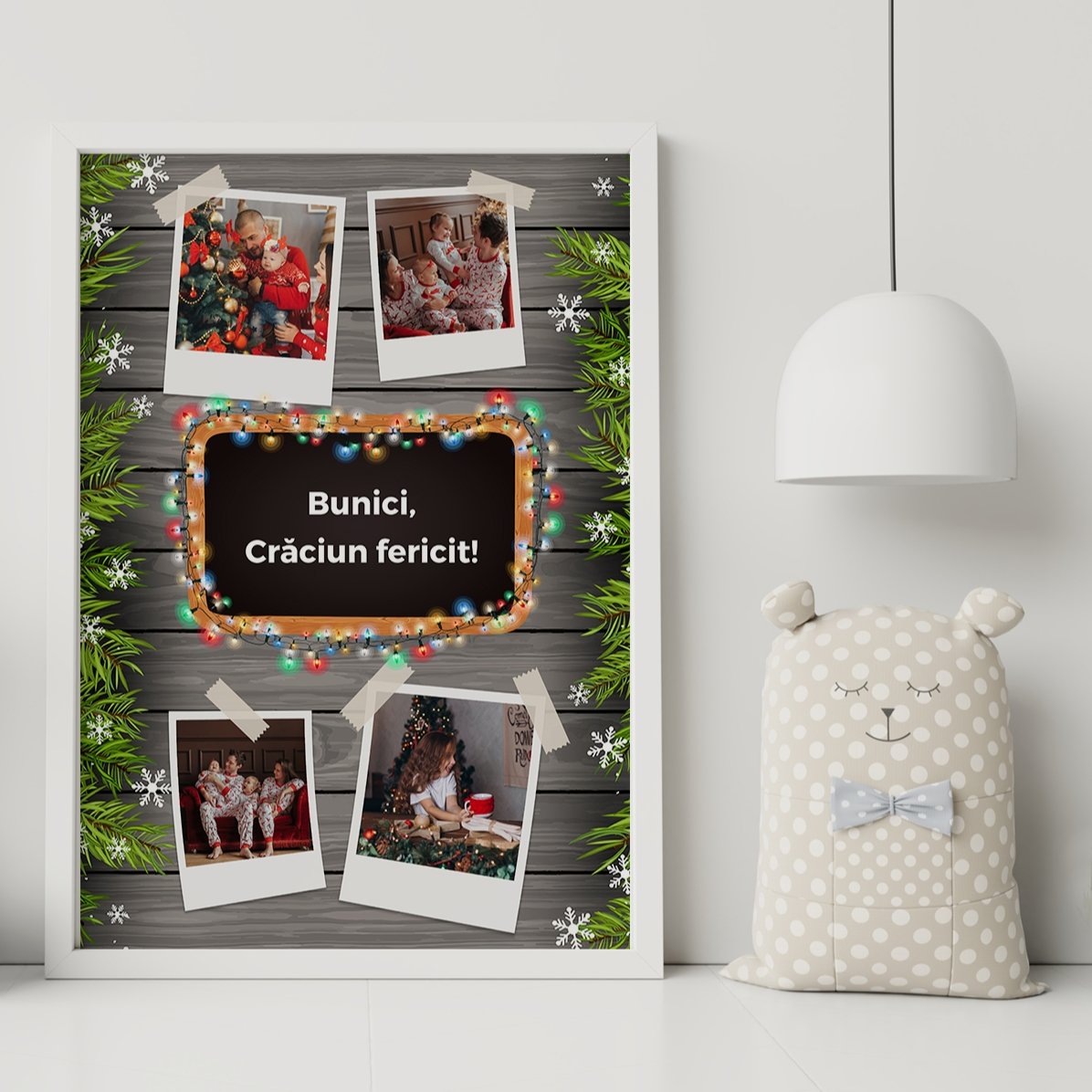 Cuadro personalizado con 4 fotos y texto - modelo navideño