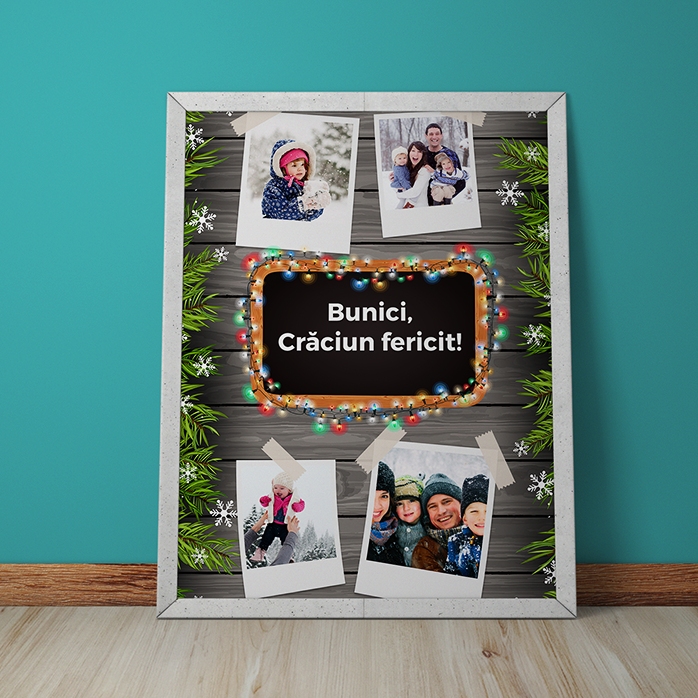 Cuadro personalizado con 4 fotos y texto - modelo navideño