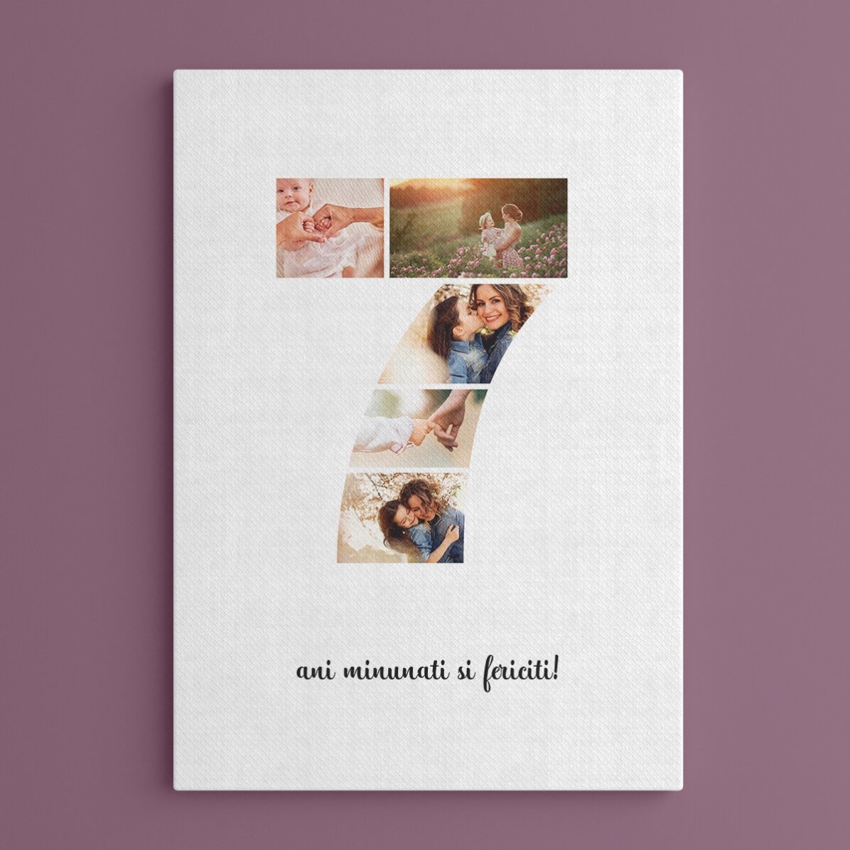 Cuadro personalizado con 5 fotos, modelo número 7, y un mensaje de texto