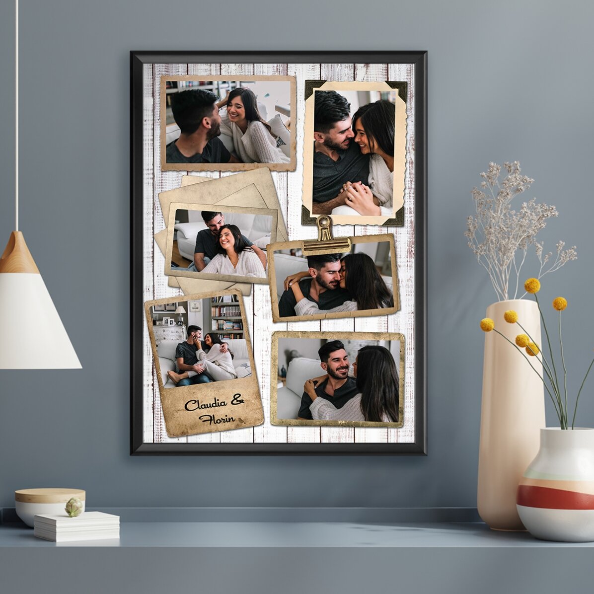 Cuadro personalizado con 6 fotos con diseño vintage