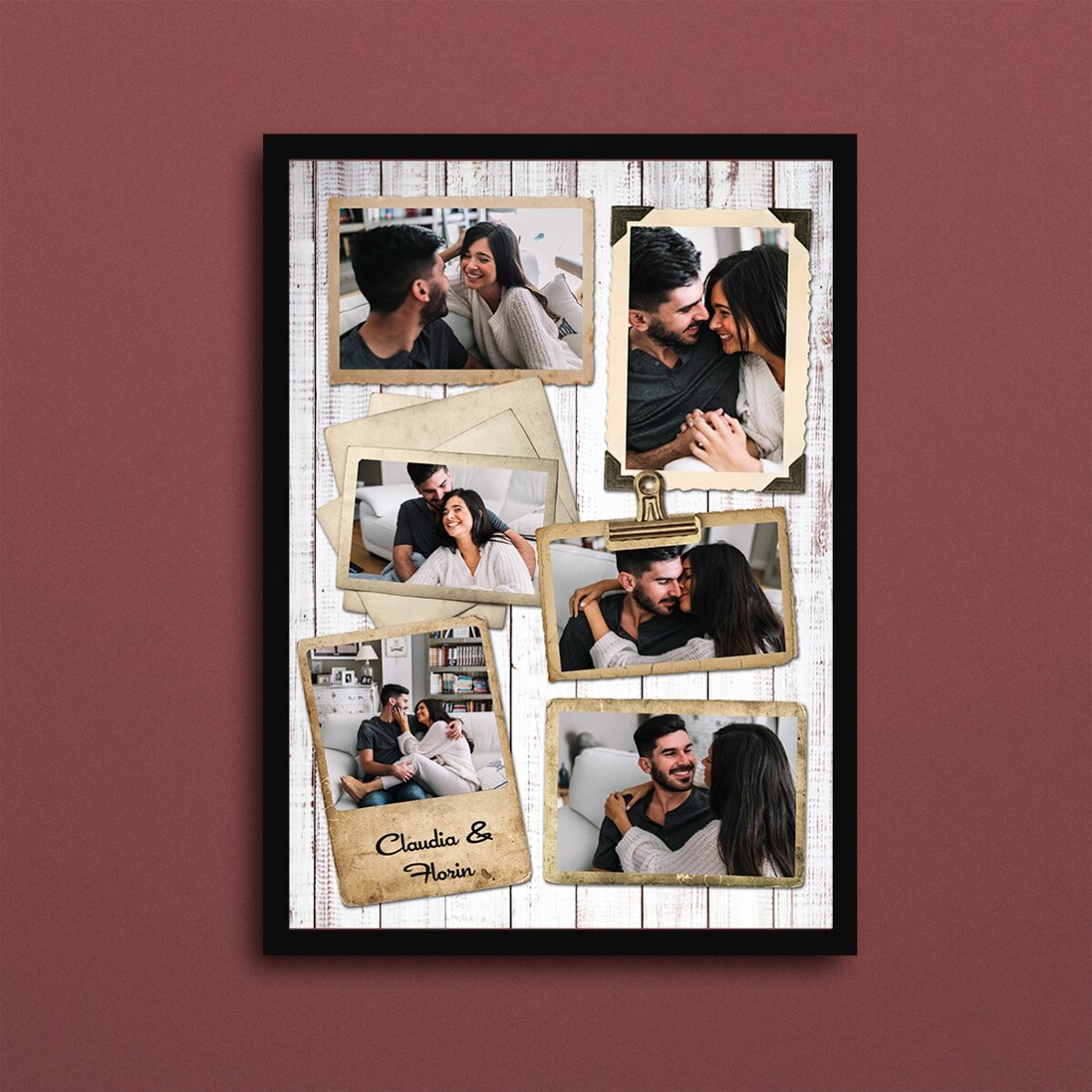 Cuadro personalizado con 6 fotos con diseño vintage