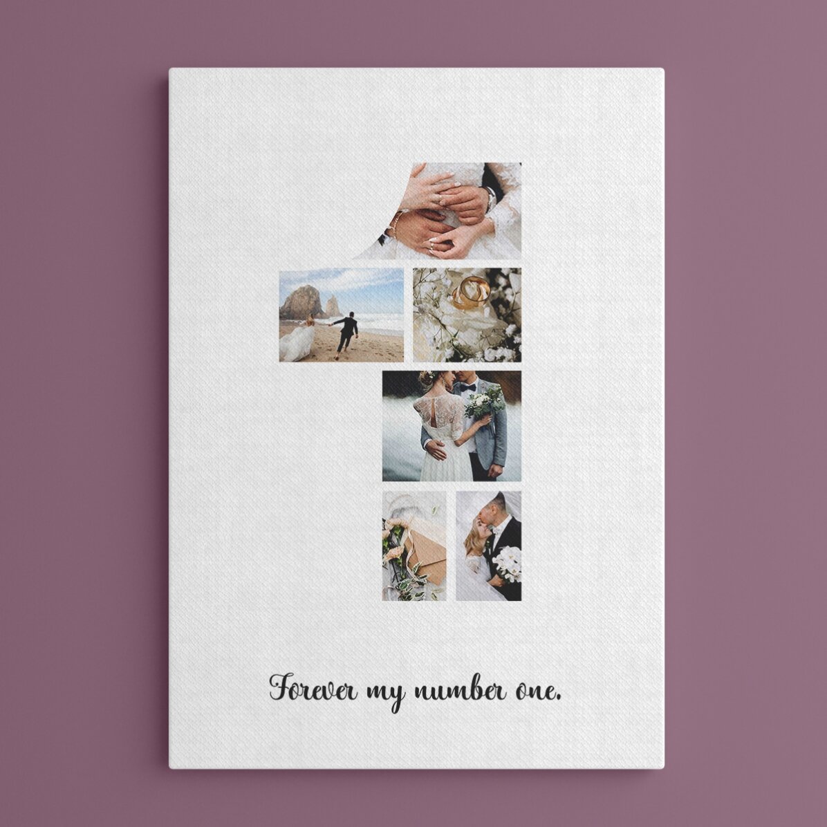 Cuadro personalizado con 6 fotos del modelo n.º 1 y un mensaje de texto