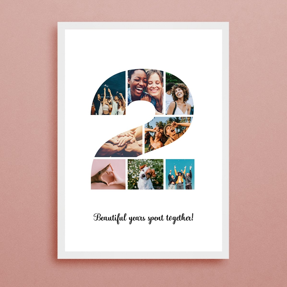 Cuadro personalizado con 8 fotos, modelo n.º 2, y mensaje de texto