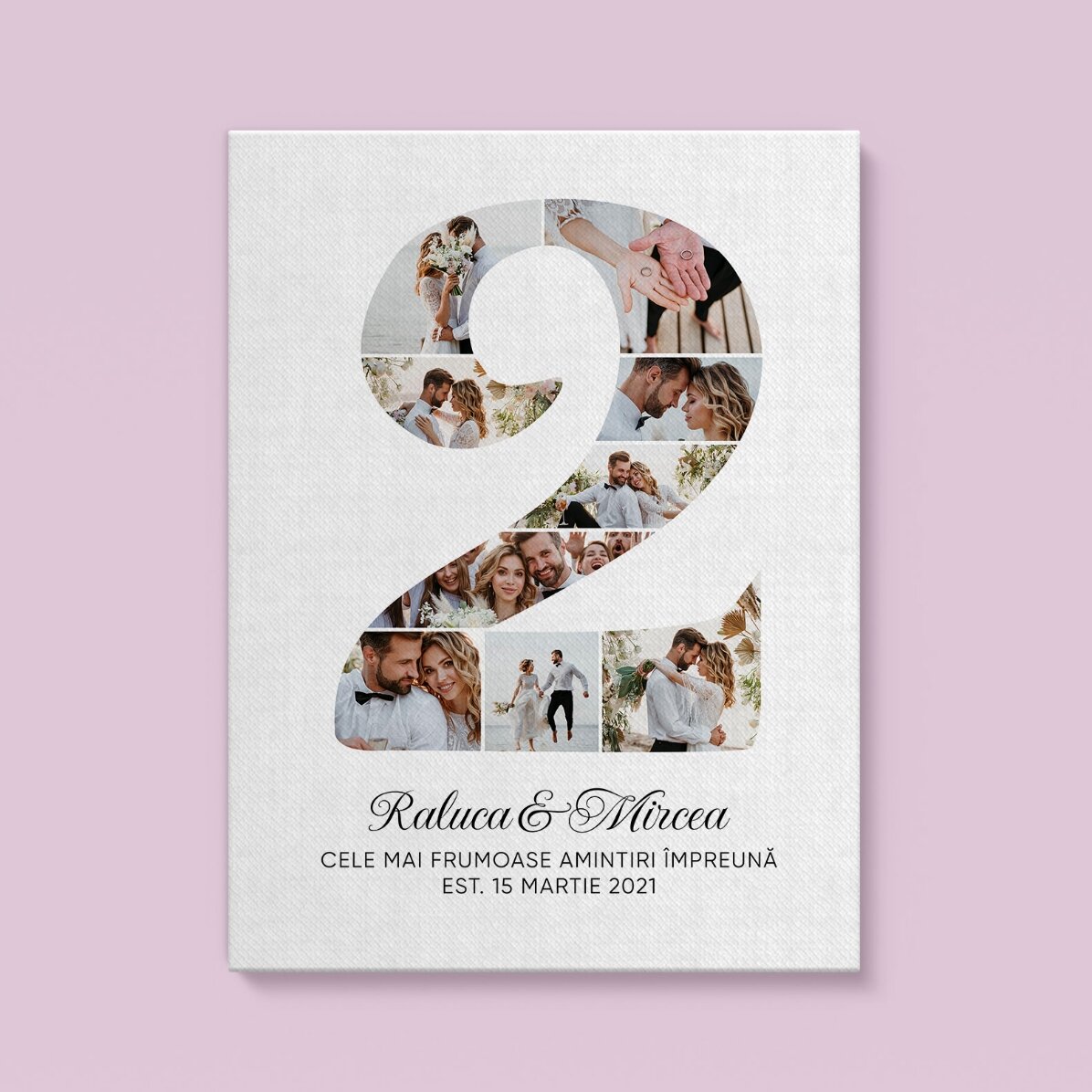 Cuadro personalizado con el número 2, fotos y un mensaje - Aniversario de pareja