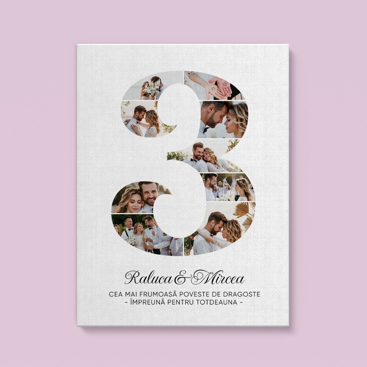 Cuadro personalizado con el número 3, fotos y un mensaje - Aniversario de pareja