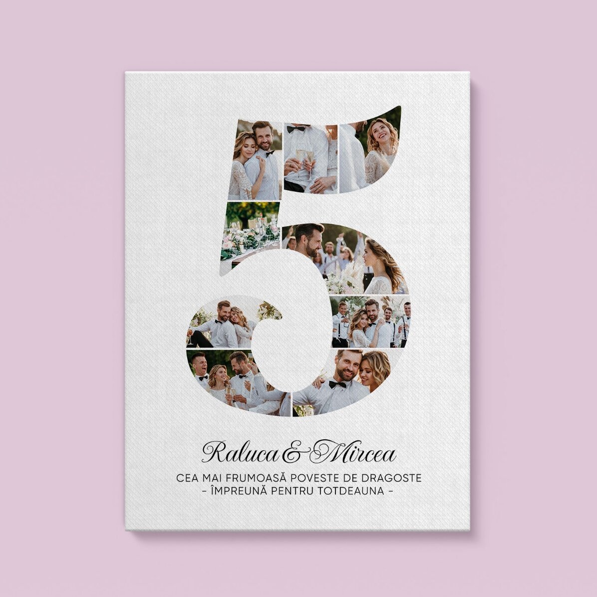 Personalised painting with the number 5, photos and message - Relationship anniversary