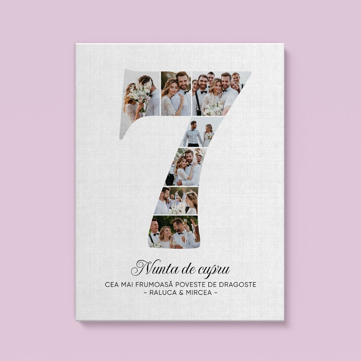 Cuadro personalizado con el número 7, fotos y un mensaje - Aniversario de pareja