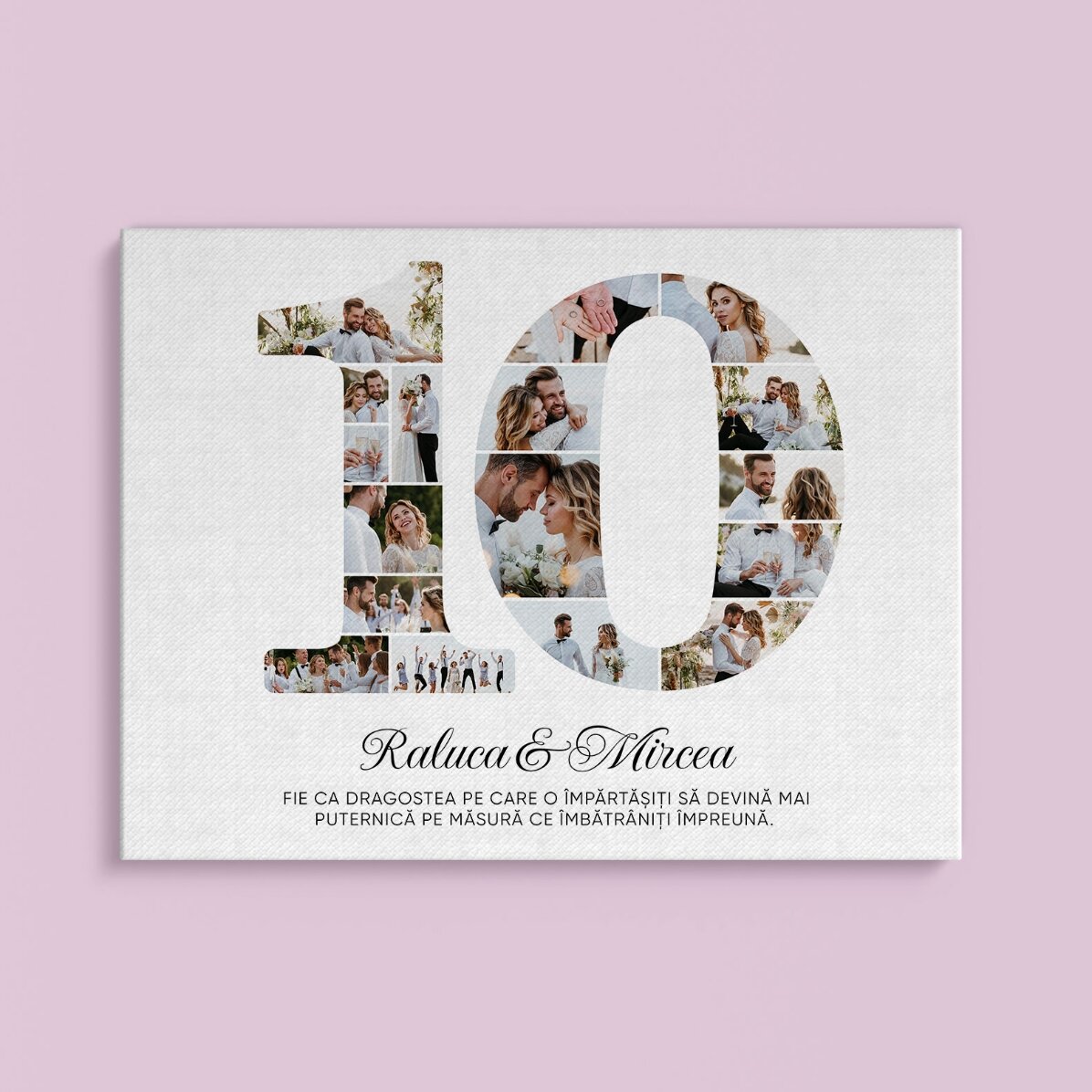 Cuadro personalizado con el número 10, fotos y un mensaje - Aniversario de pareja