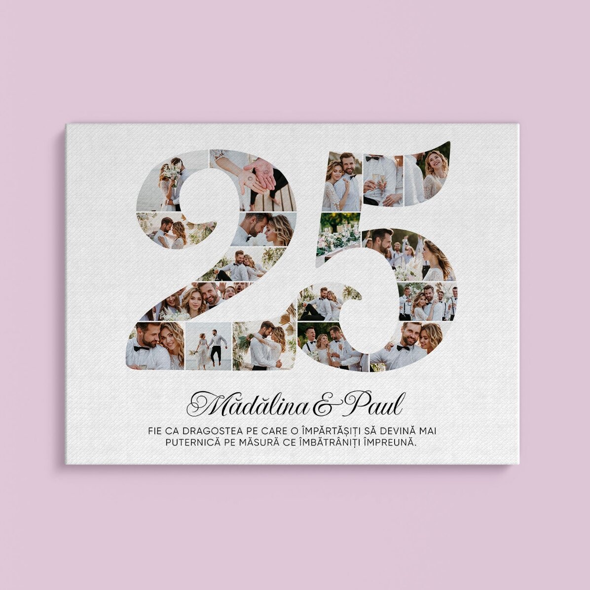 Cuadro personalizado con el número 25, fotos y un mensaje - Aniversario de pareja