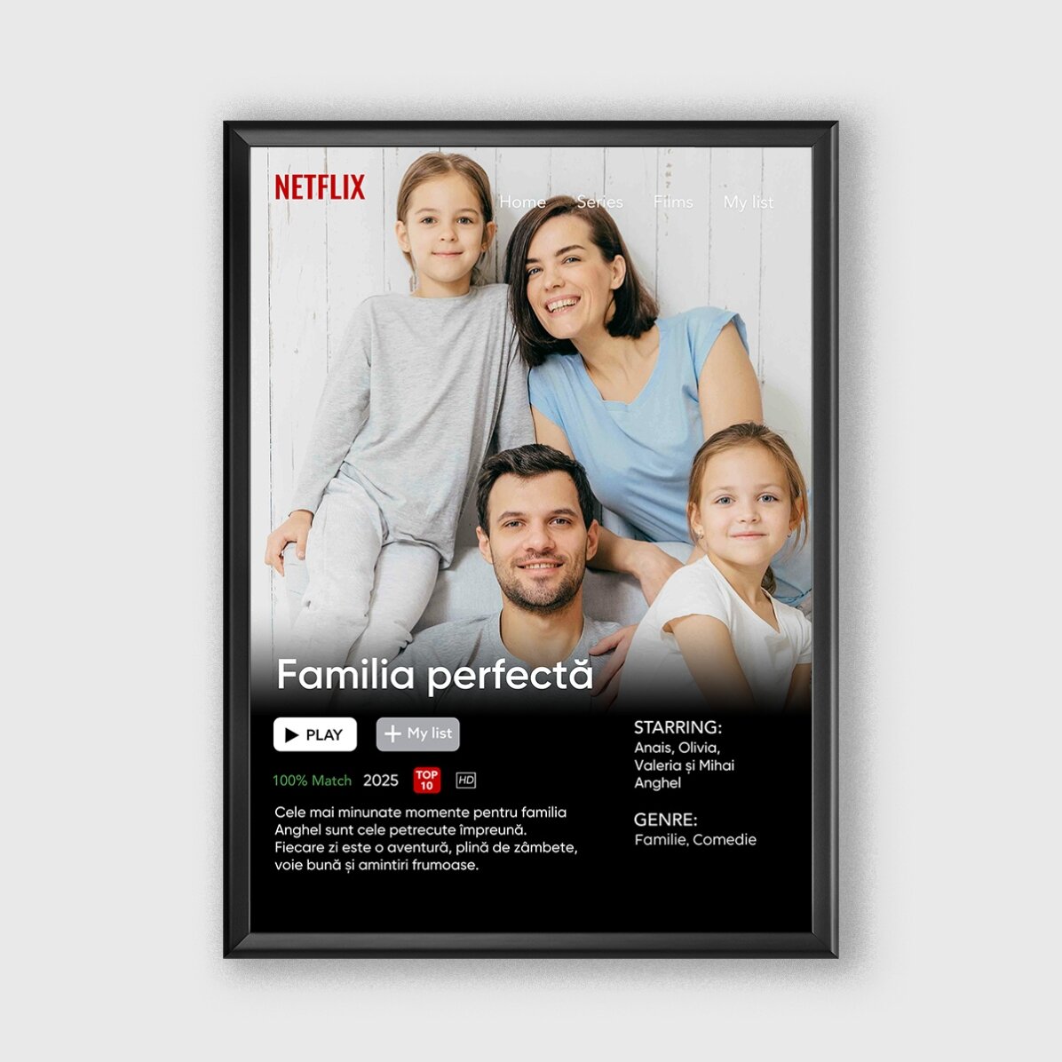 Cuadro personalizado con una foto y un mensaje - Película
