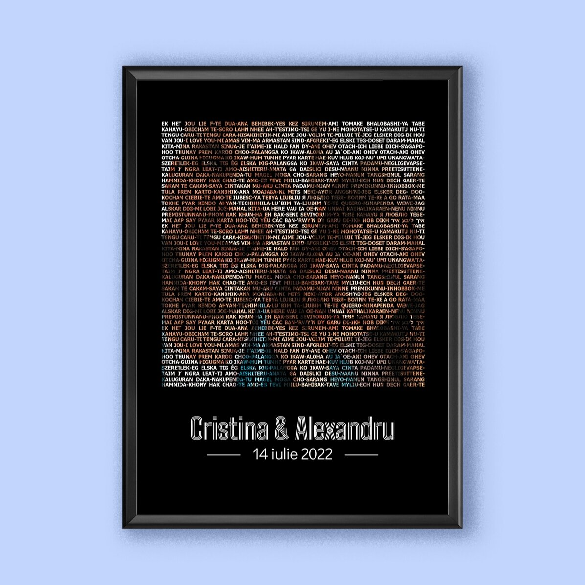 Personalised painting with a photo and text - I love you in 100 languages