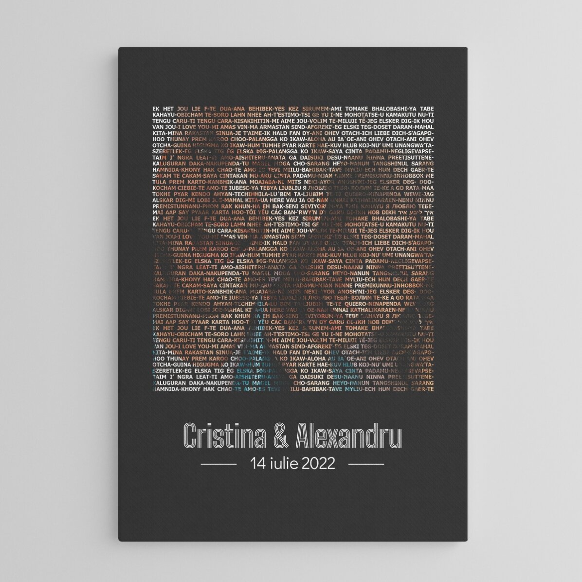 Personalised painting with a photo and text - I love you in 100 languages
