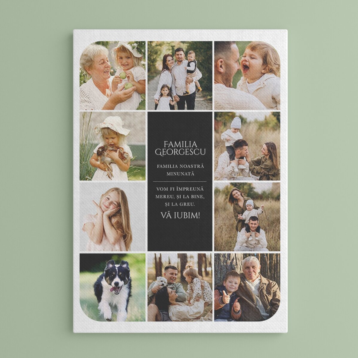 Cuadro personalizado con texto y 10 fotos: «Nuestra familia»