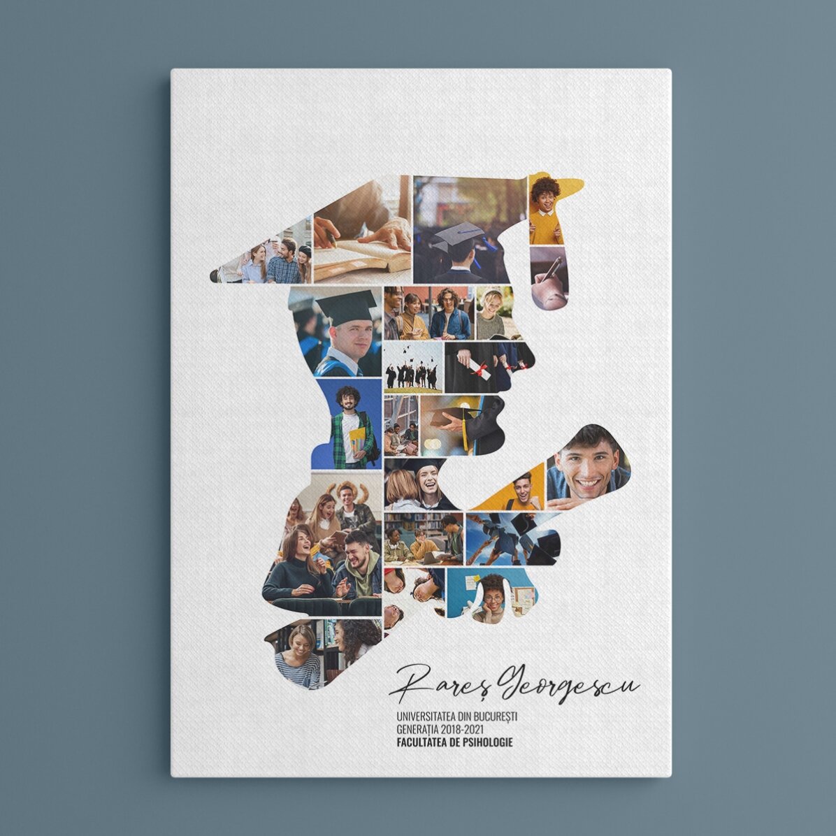 Cuadro personalizado con texto y 22 fotos para la graduación - Él
