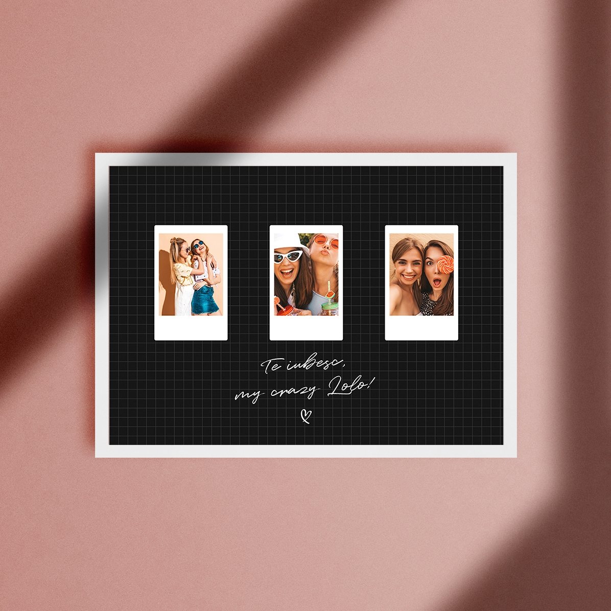 Cuadro personalizado con texto y 3 fotos en formato Polaroid - Mejores amigos