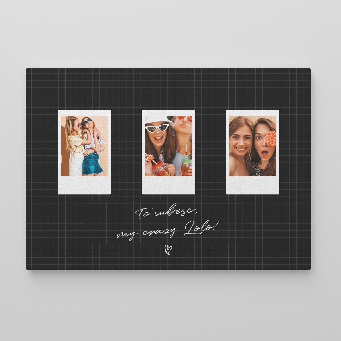 Cuadro personalizado con texto y 3 fotos en formato Polaroid - Mejores amigos