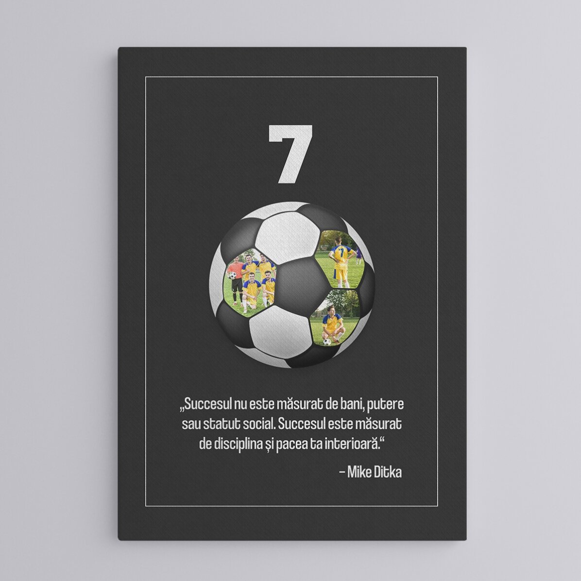 Cuadro personalizado con texto y 3 fotos - Balón de fútbol