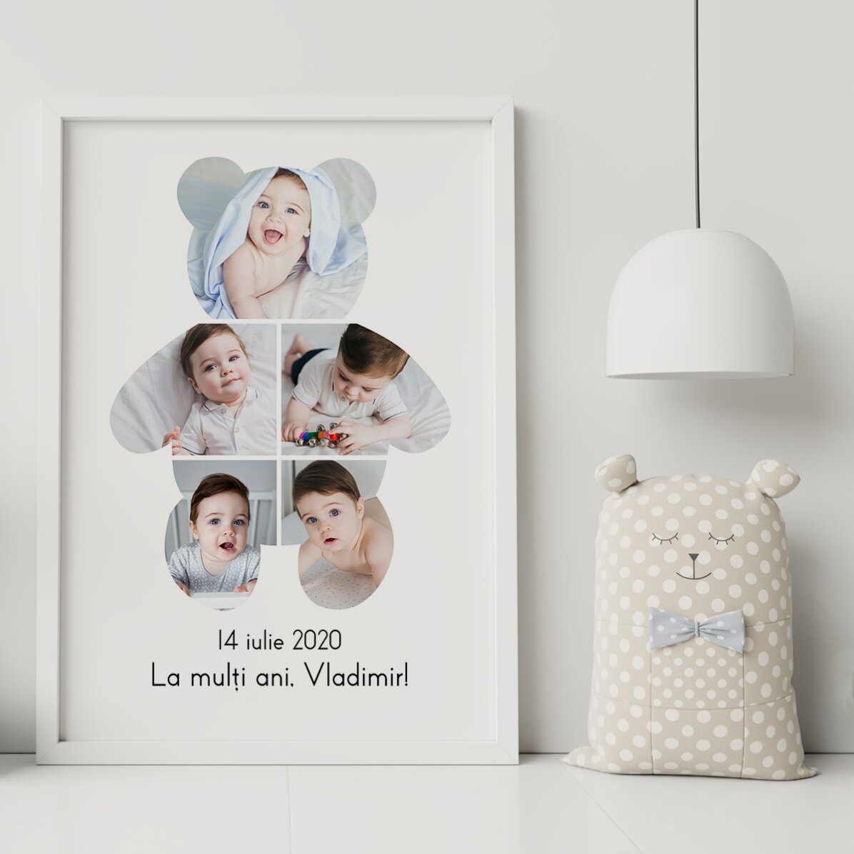 Cuadro personalizado con texto y 5 fotos - Teddy Bear