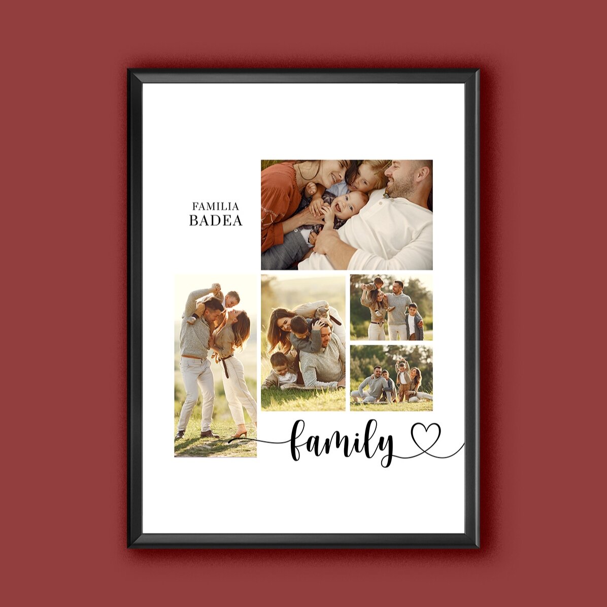 Cuadro personalizado con texto y 5 fotos - Nuestra familia