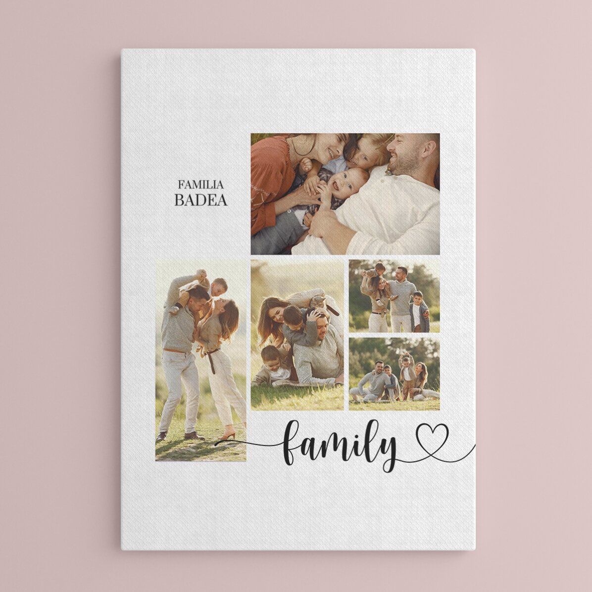 Cuadro personalizado con texto y 5 fotos - Nuestra familia
