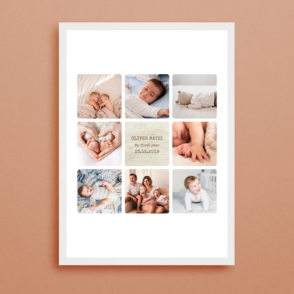 Cuadro personalizado con texto y 8 fotos - El primer año del bebé