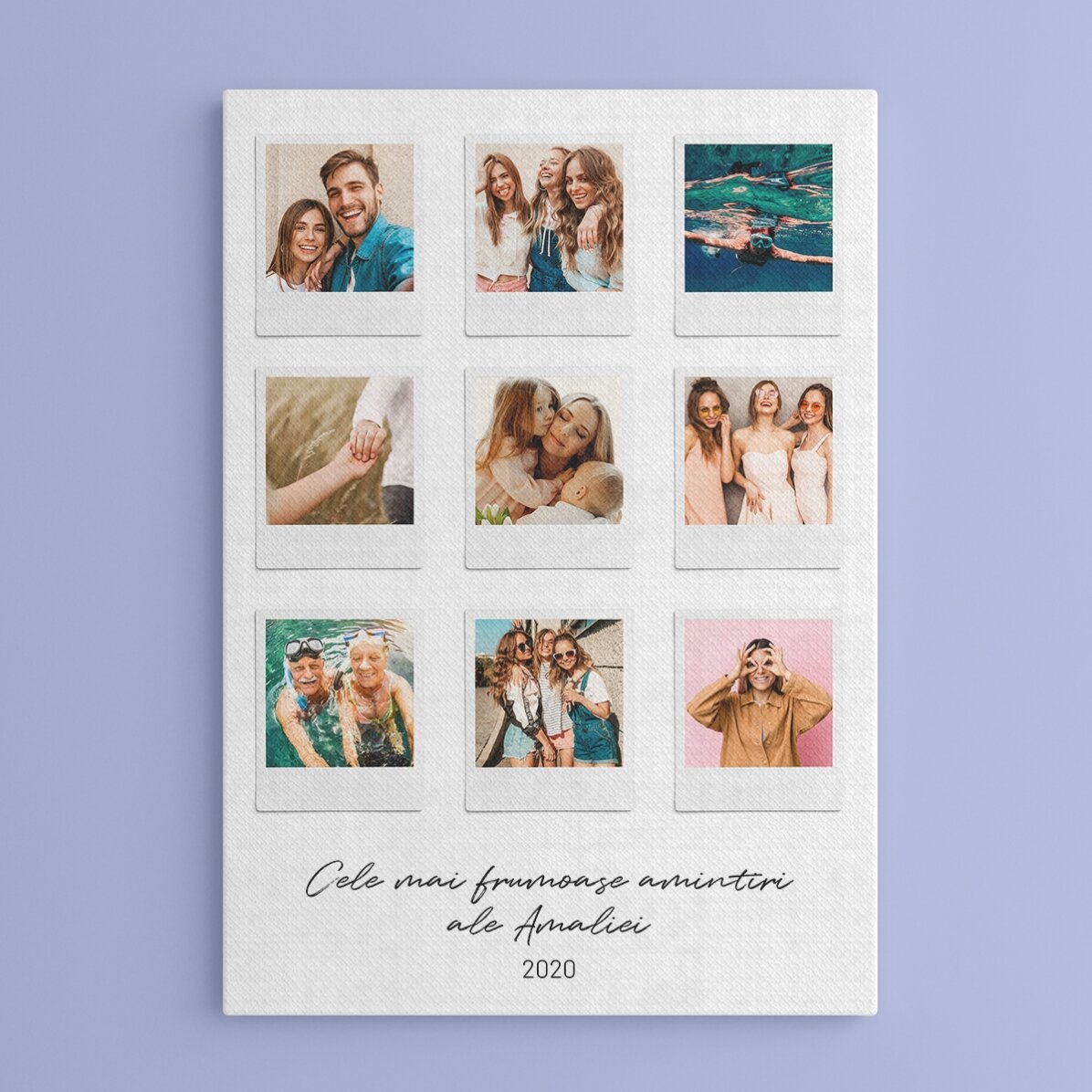 Cuadro personalizado con texto y 9 fotos estilo Polaroid: los momentos más bonitos