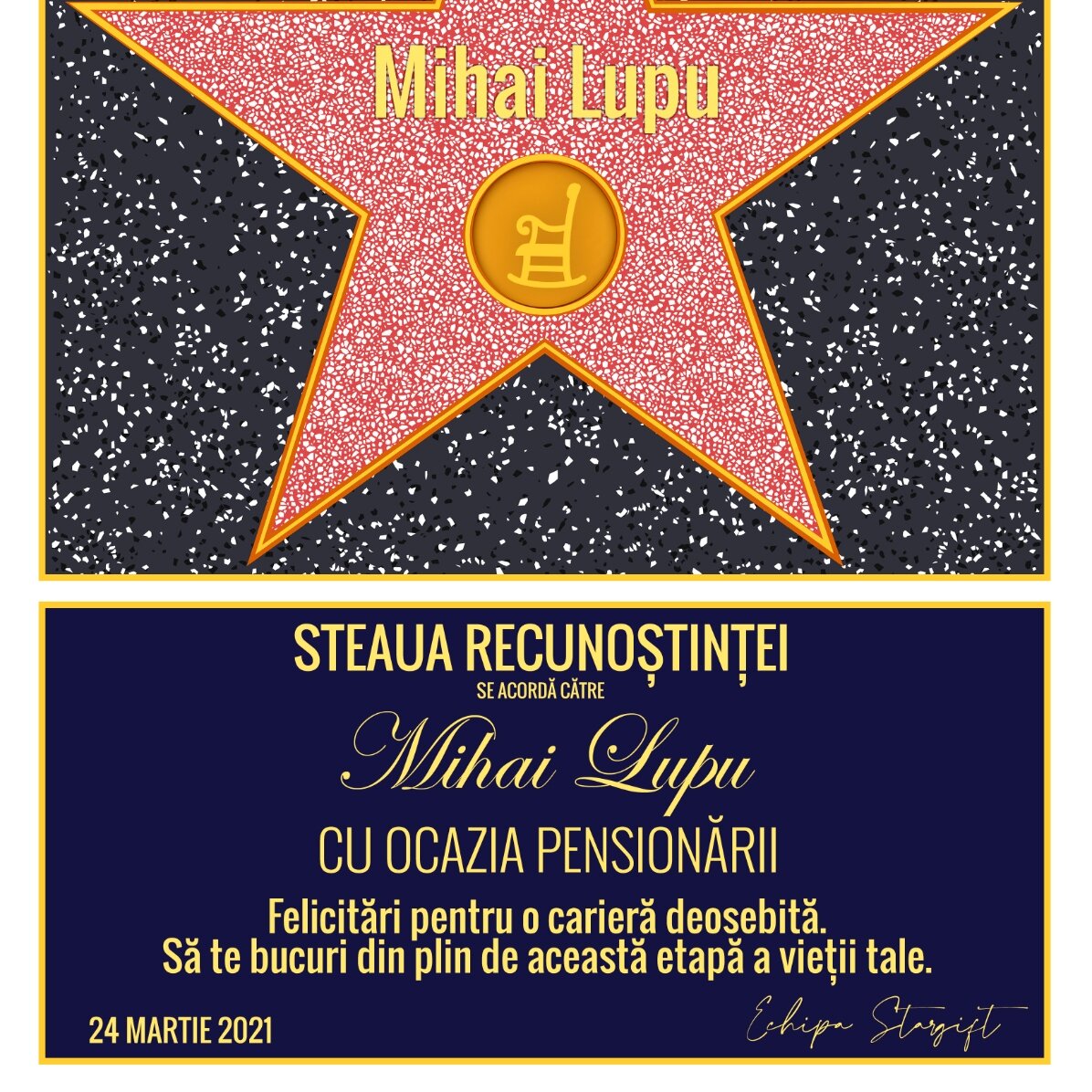 Cuadro personalizado con texto: «La estrella de la gratitud por la jubilación»