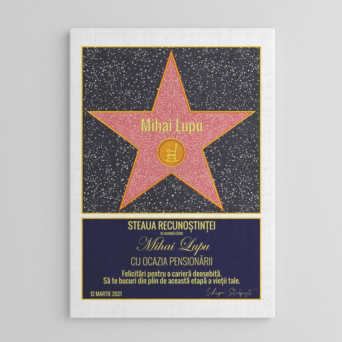 Cuadro personalizado con texto: «La estrella de la gratitud por la jubilación»