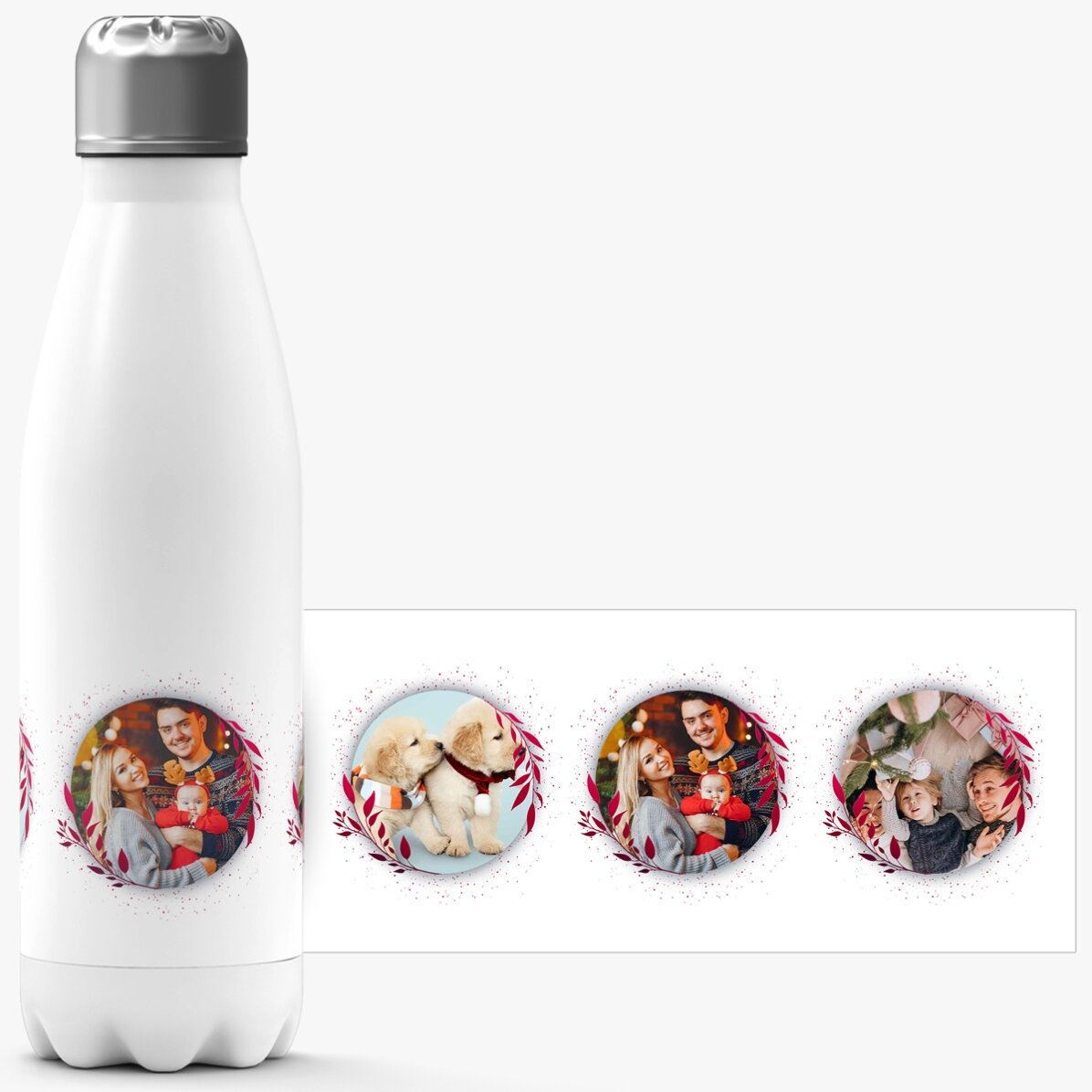 Termo con base blanca personalizado con 3 fotos - White Christmas
