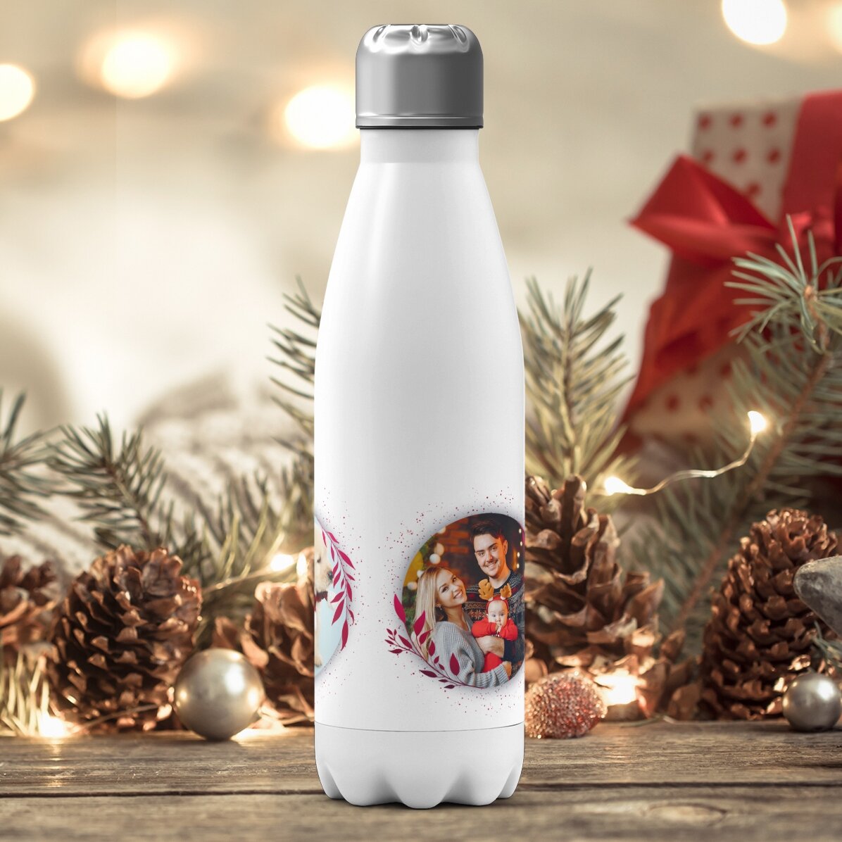 Termo con base blanca personalizado con 3 fotos - White Christmas