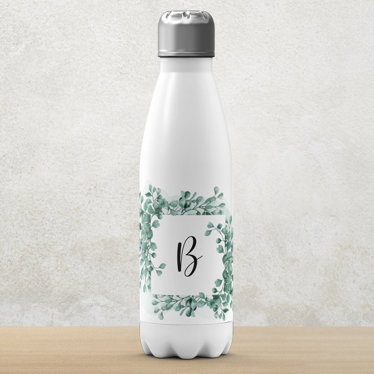 Termo con base blanca personalizado con una inicial