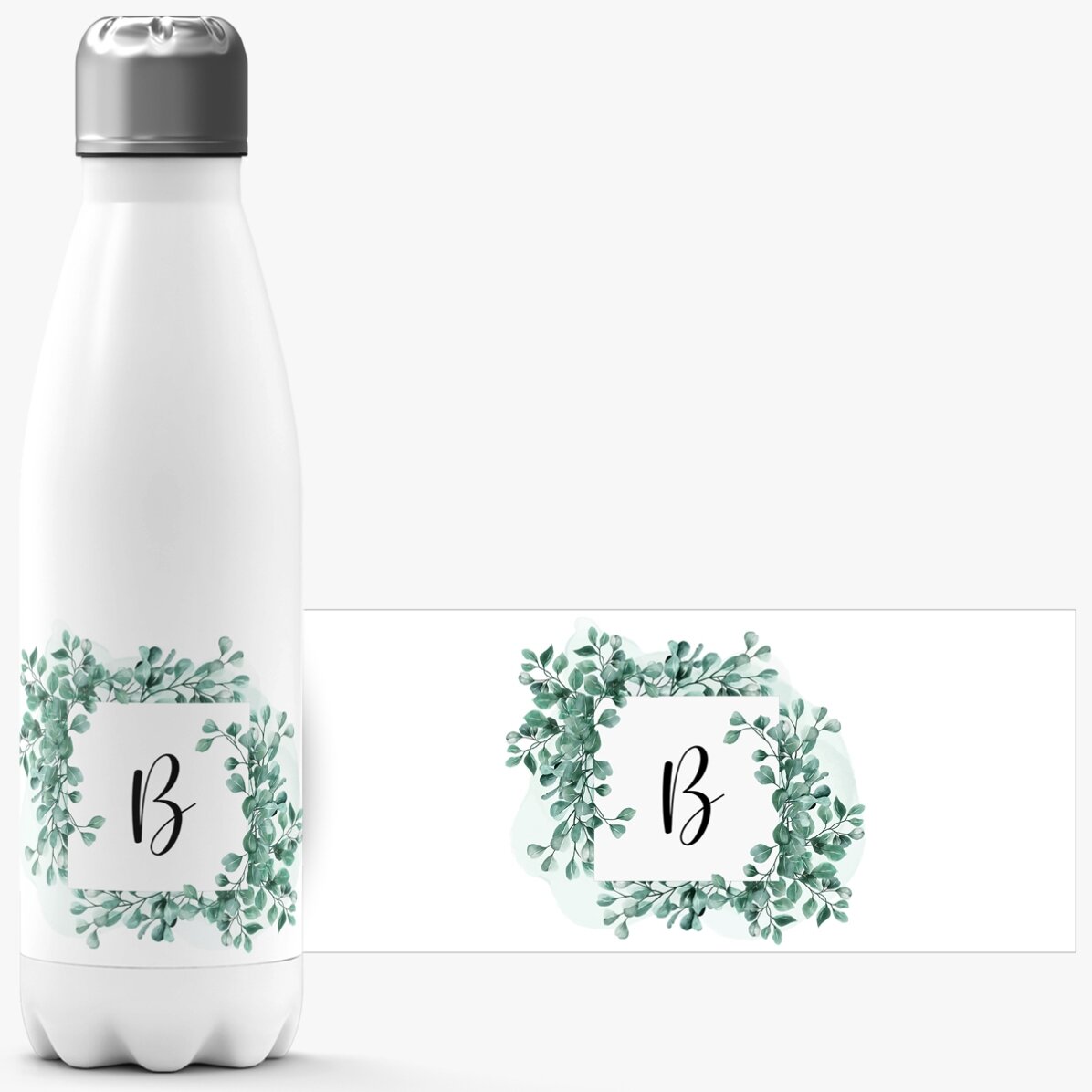Termo con base blanca personalizado con una inicial