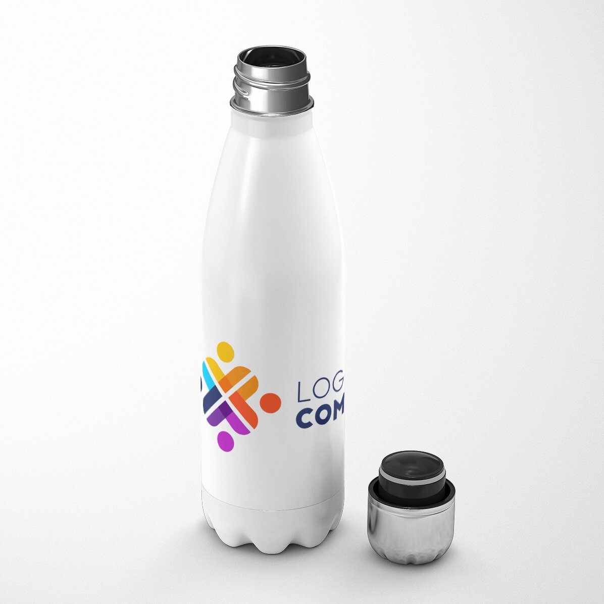 Termo con base blanca personalizado con logotipo en formato horizontal