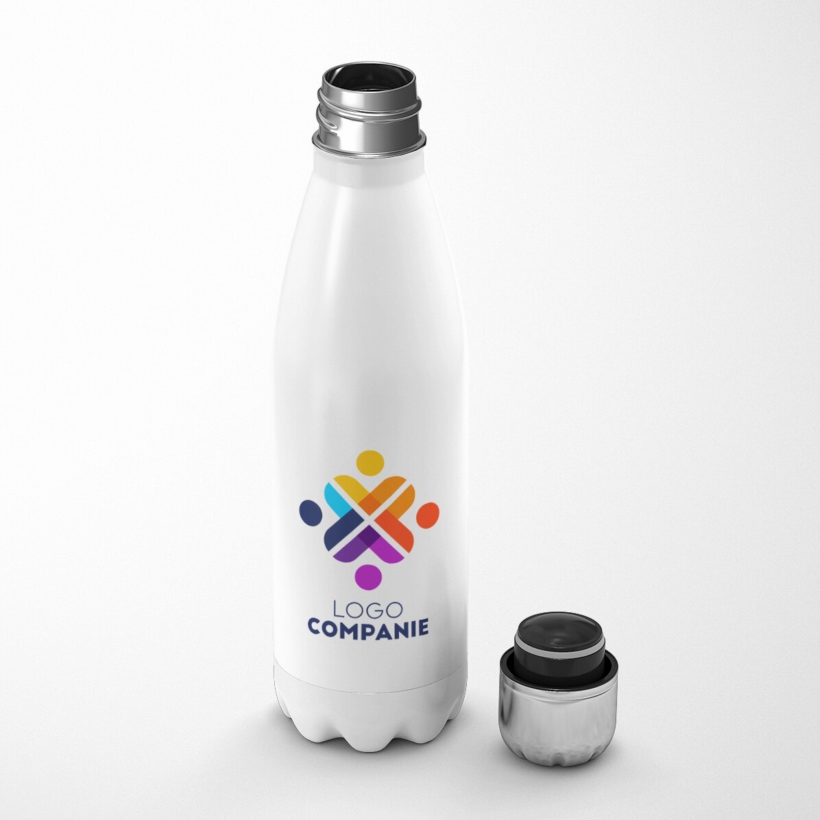 Termo con base blanca personalizado con logotipo y nombre