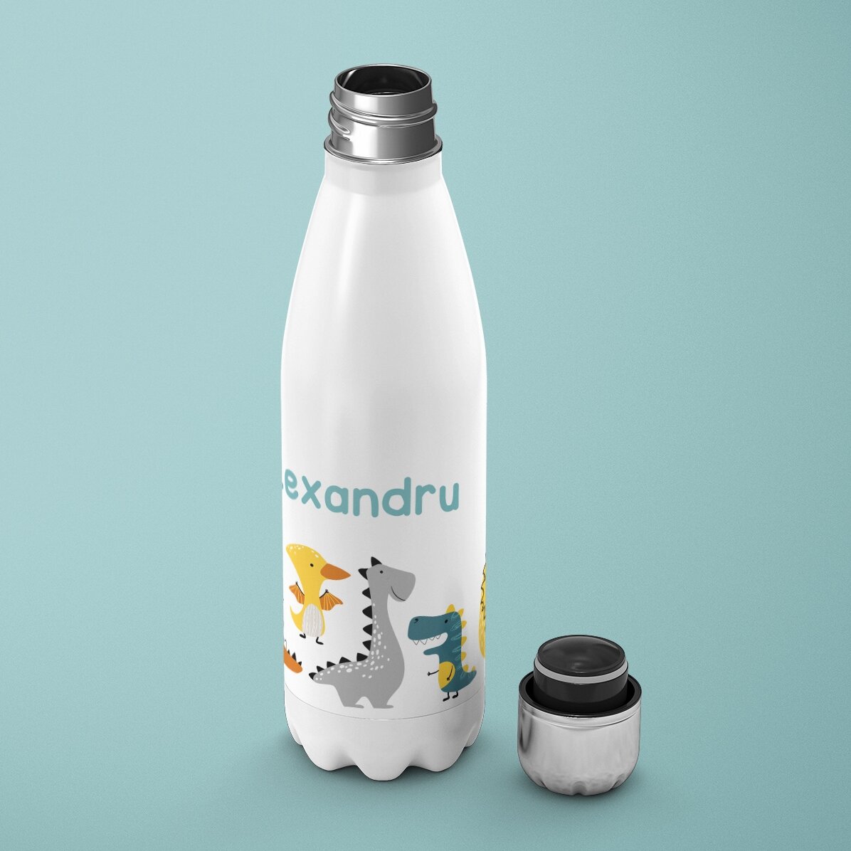 Termo con base blanca personalizado con nombre - Dinosaurios