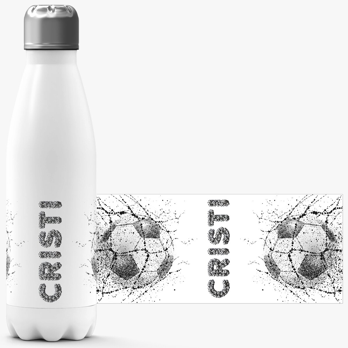 Termo con base blanca personalizado con nombre - Fútbol