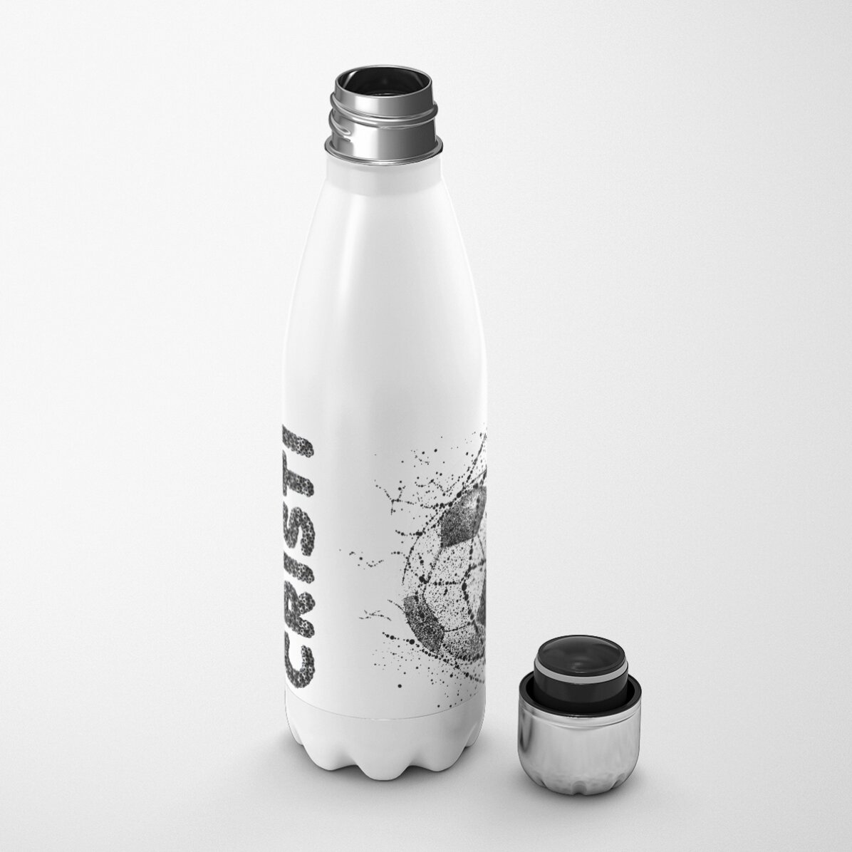 Termo con base blanca personalizado con nombre - Fútbol