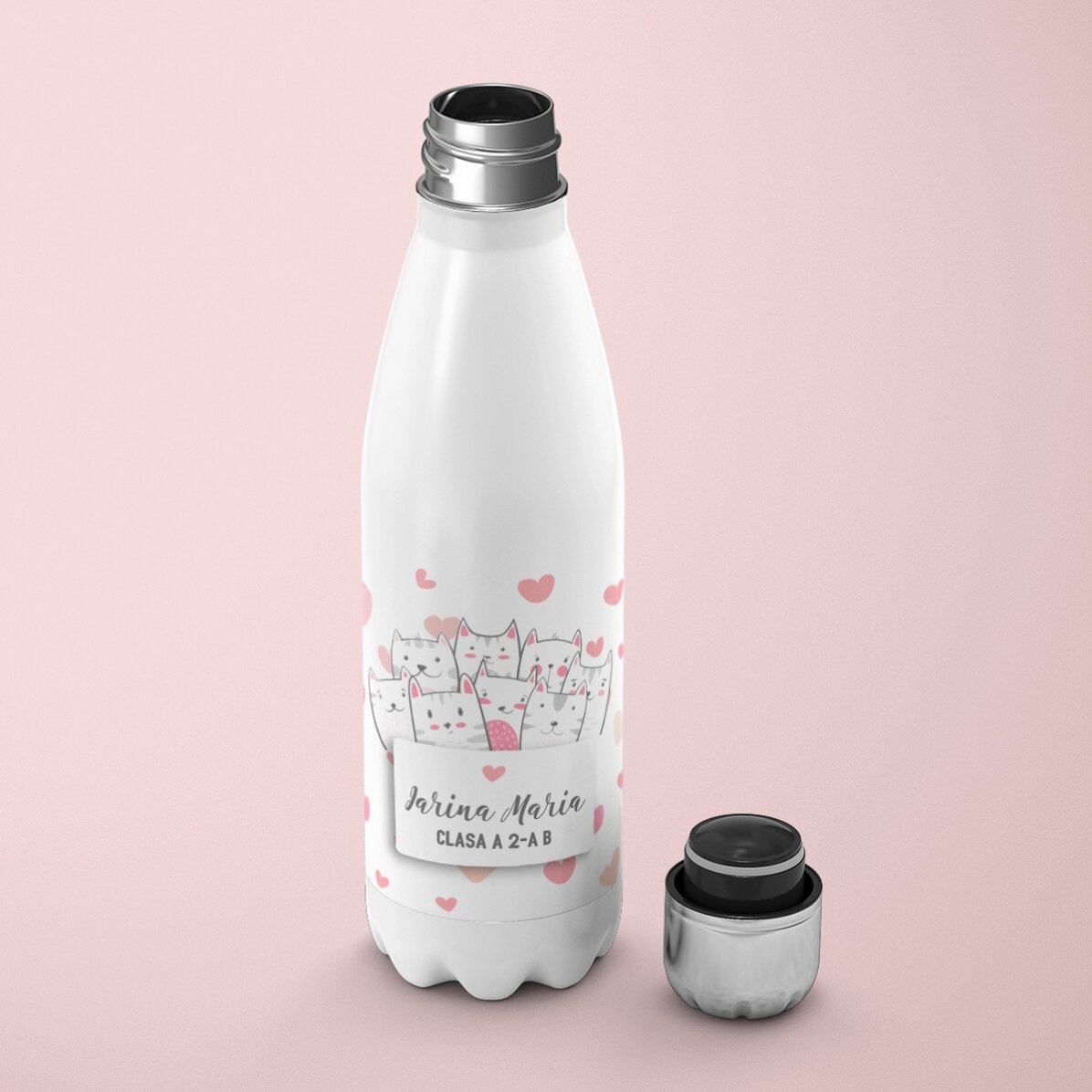 Termo con base blanca personalizado con nombre - Kitty