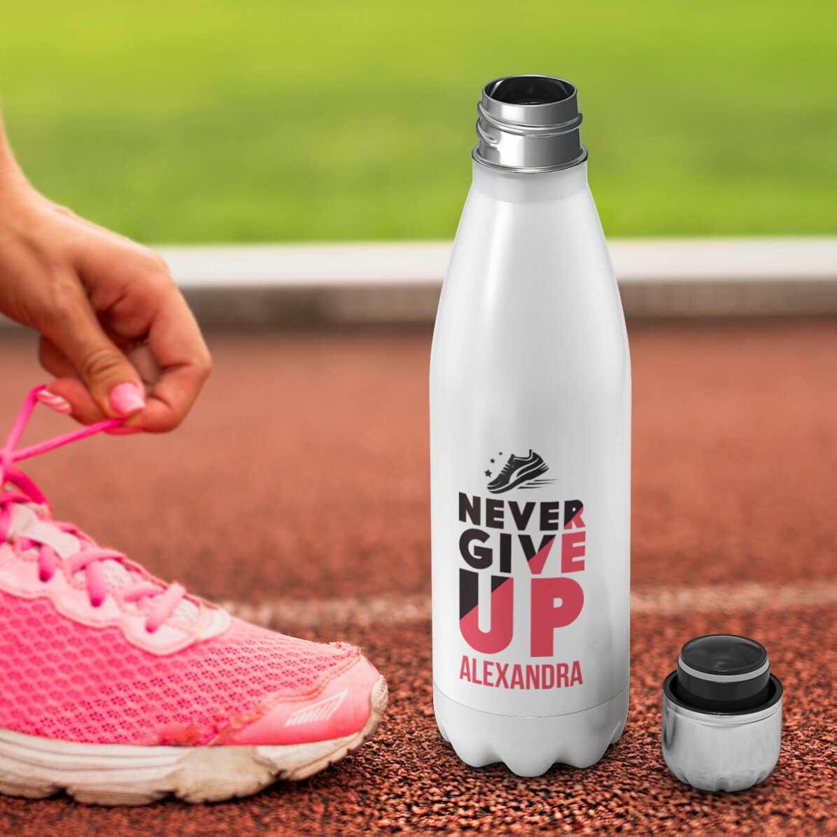 Término con base blanca personalizado con nombre - Never give up