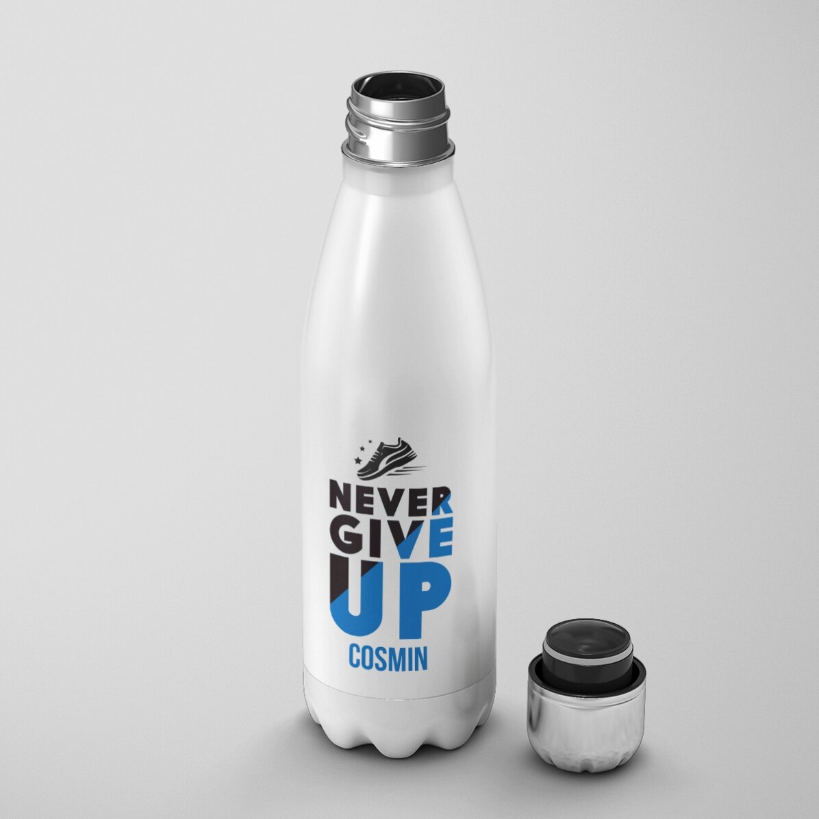 Término con base blanca personalizado con nombre - Never give up