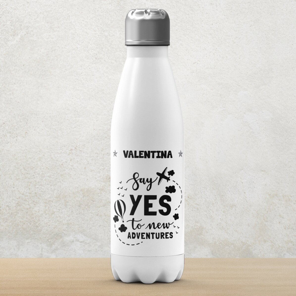 Termo con base blanca personalizado con nombre - New Adventures