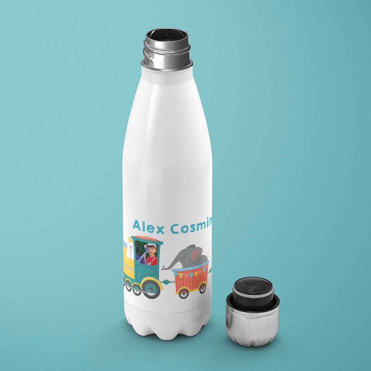 Termo con base blanca personalizado con nombre - Trenecito