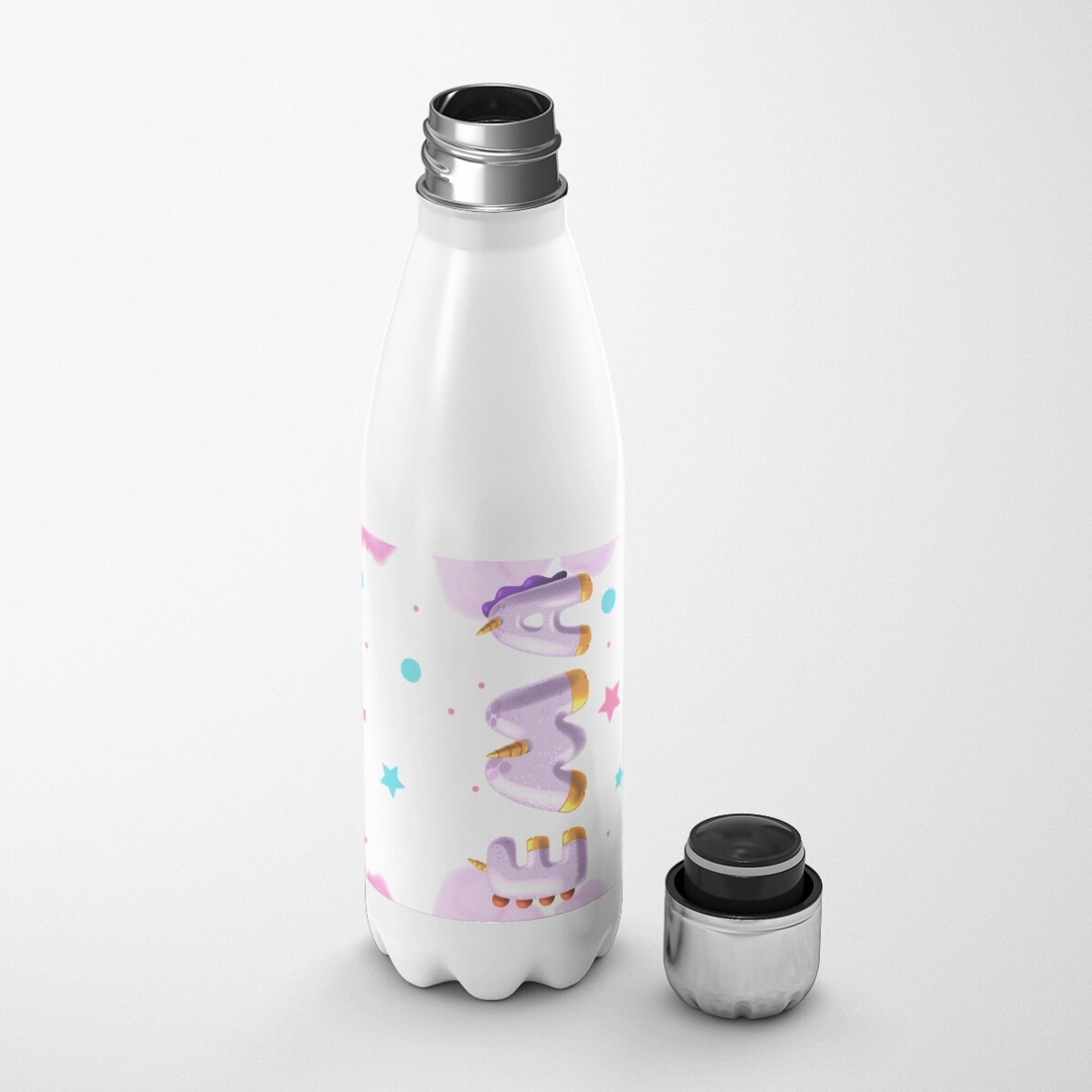 Termo con base blanca personalizado con nombre - Unicornio especial