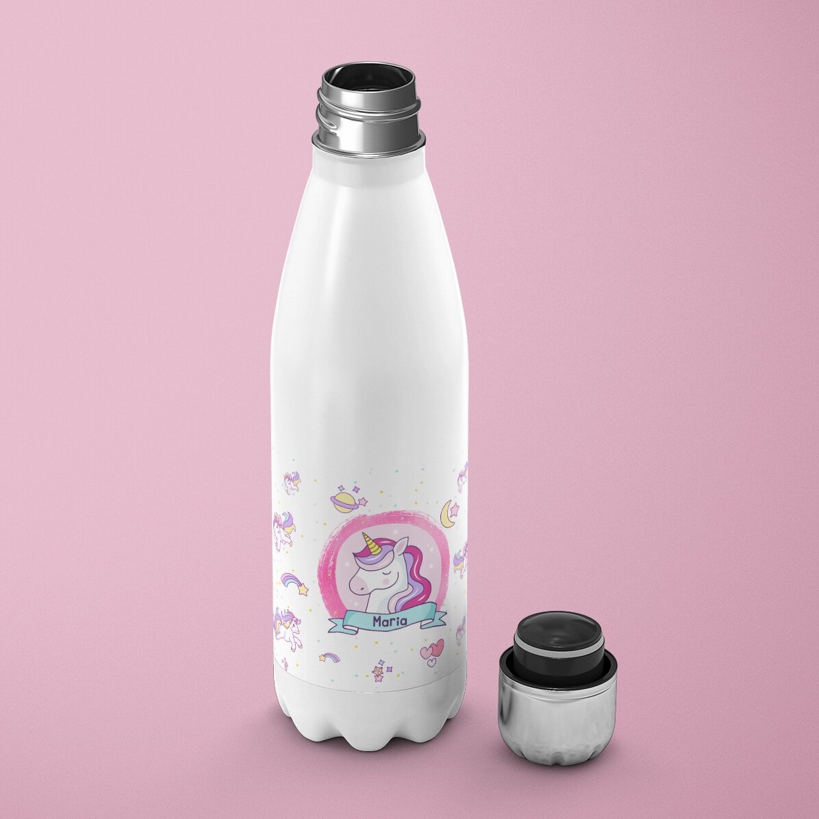 Termo con base blanca personalizado con nombre - Unicornios