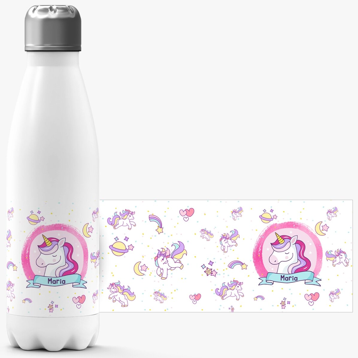 Termo con base blanca personalizado con nombre - Unicornios