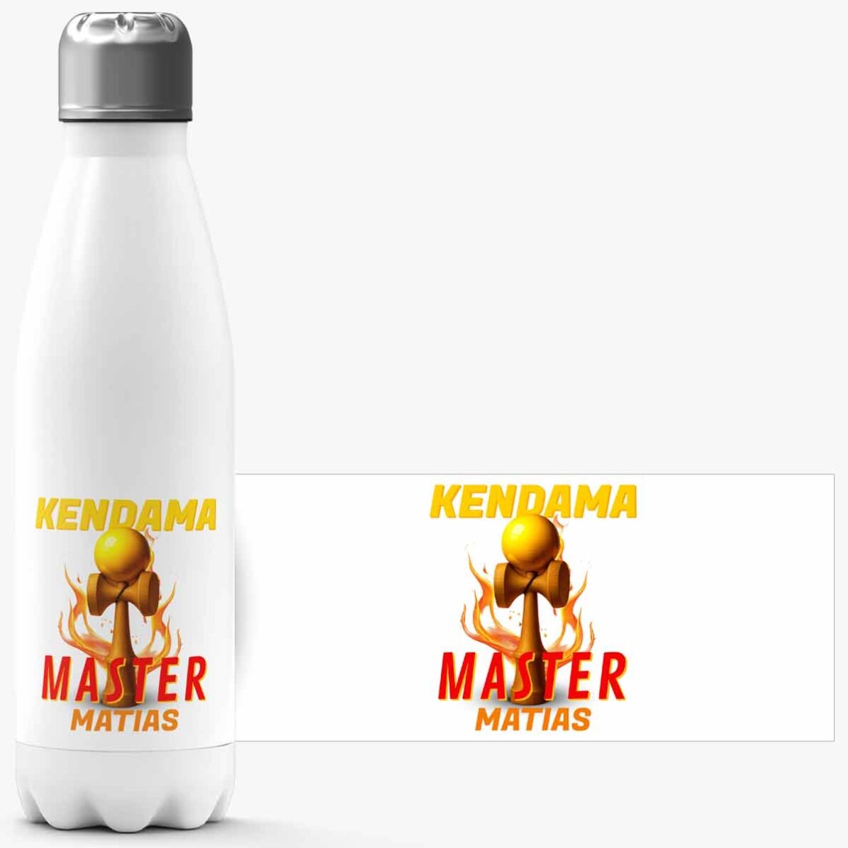 Termo con base blanca personalizado con texto - Kendama Master